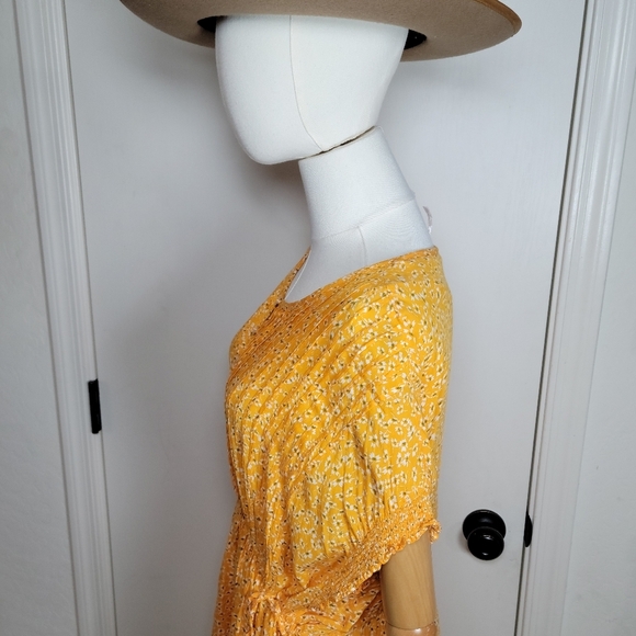 Free People Yellow Oversized Button-Up Ditsy Spring Floral Dress Size Small - Picture 7 of 12